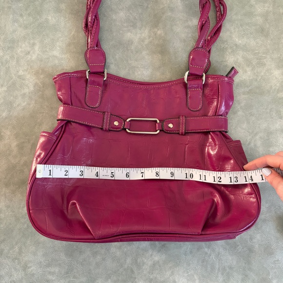 fuschia faux croc leather shoulder tote bag - Picture 9 of 14